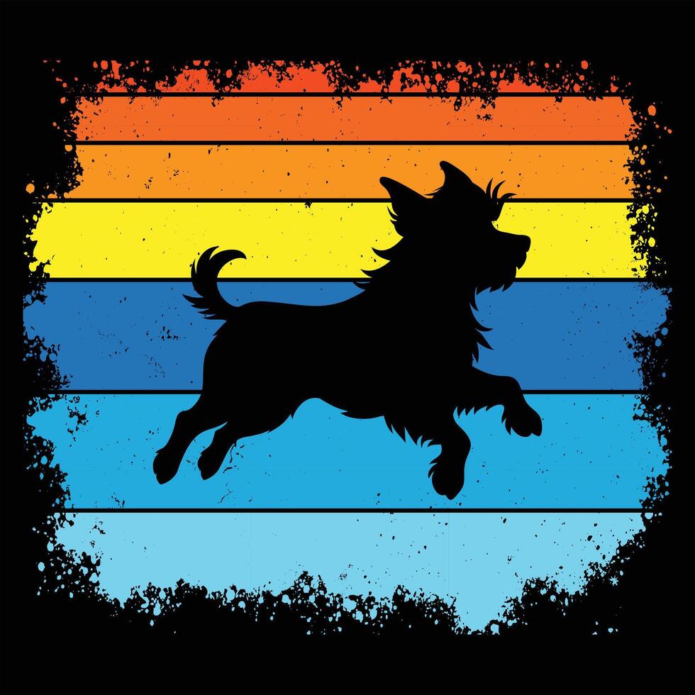 PrintVintage Brussels Griffon Dog Against Retro Sunset Vibes vector