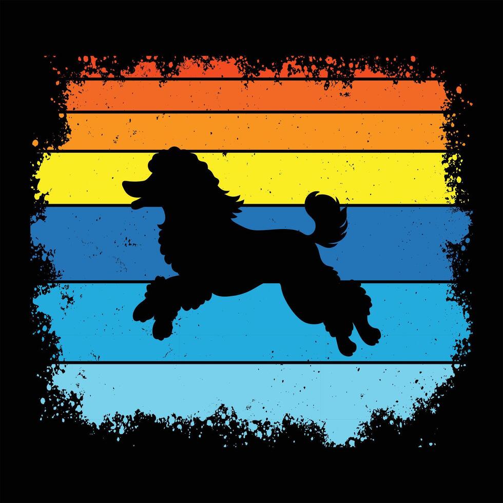 Toy Poodle Dog Silhouette Under a Retro Sunset Sky vector