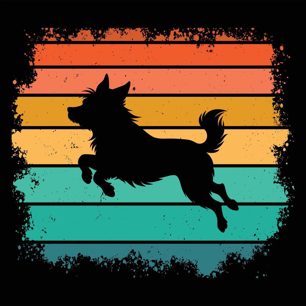 Retro Sunset Design with a Brussels Griffon Dog in Silhouette vector