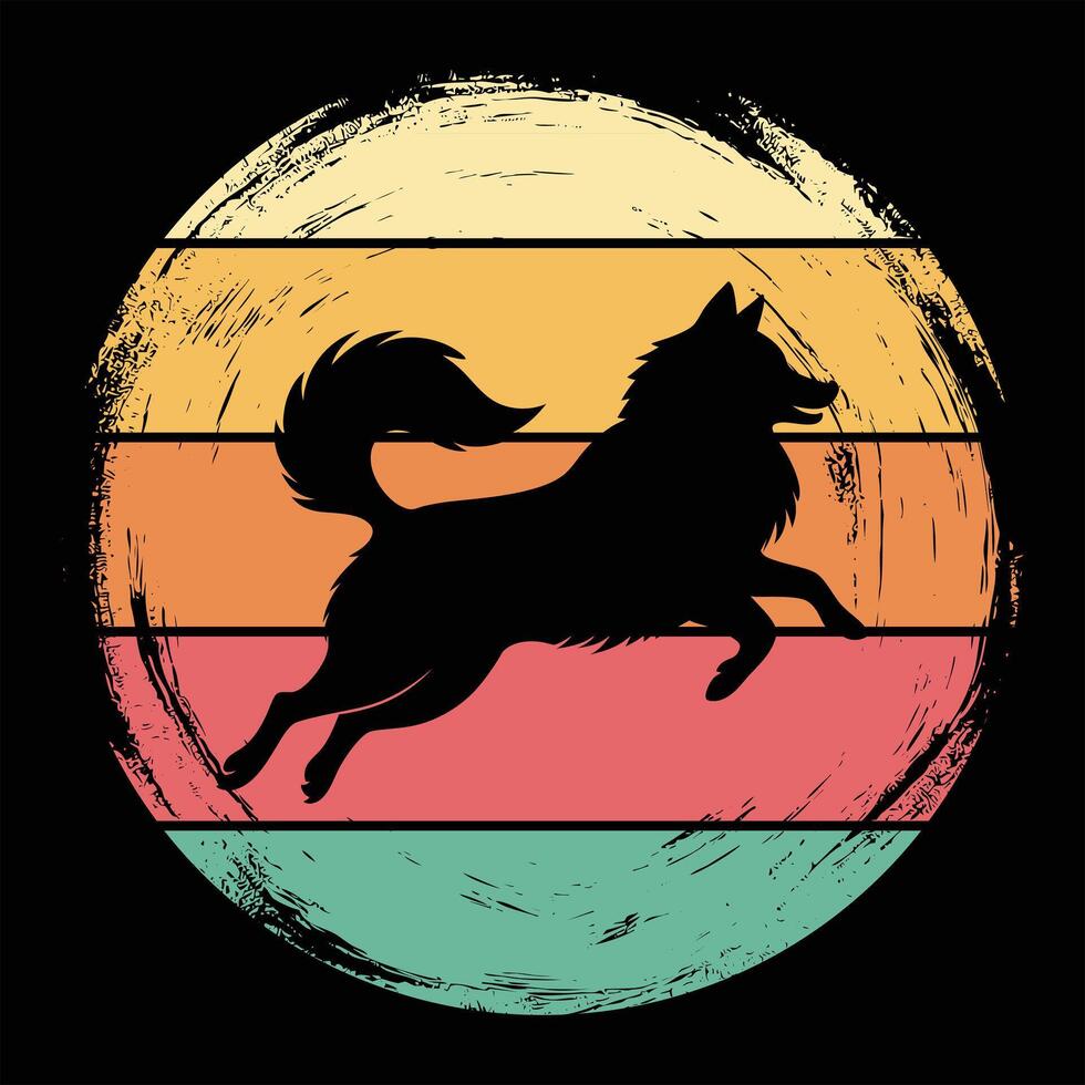 Retro Sunset Design With American Eskimo Dog Silhouette vector