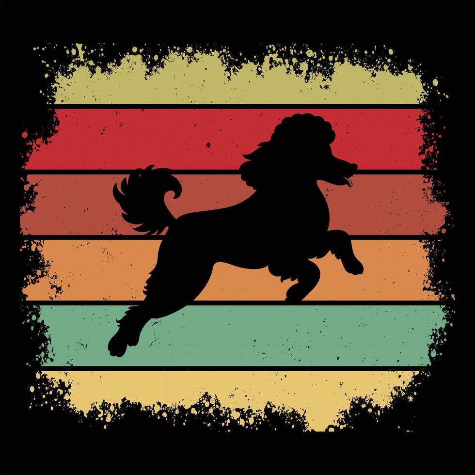 Toy Poodle Dog in a Retro Dusk Silhouette vector