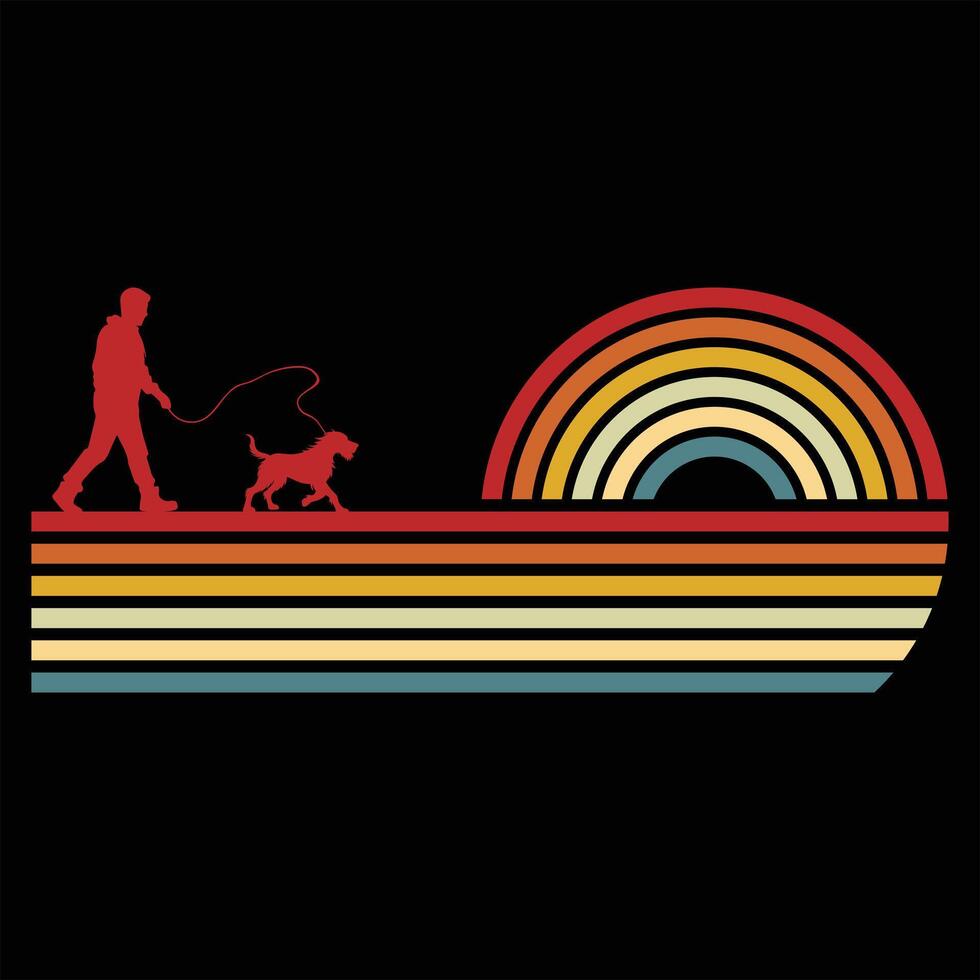 Retro Sunset Colors with Spinone Italiano Silhouette vector