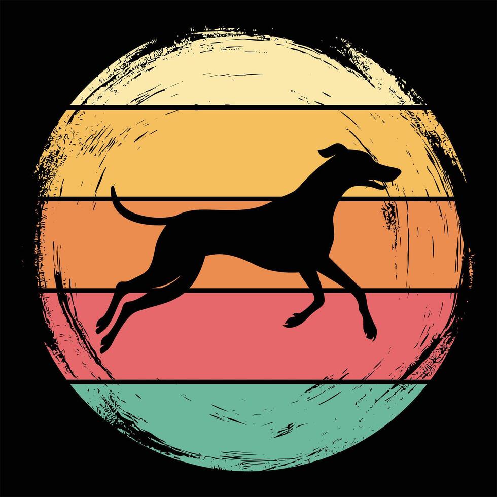Retro Sunset Scene with American Foxhound Dog in Silhouette vector