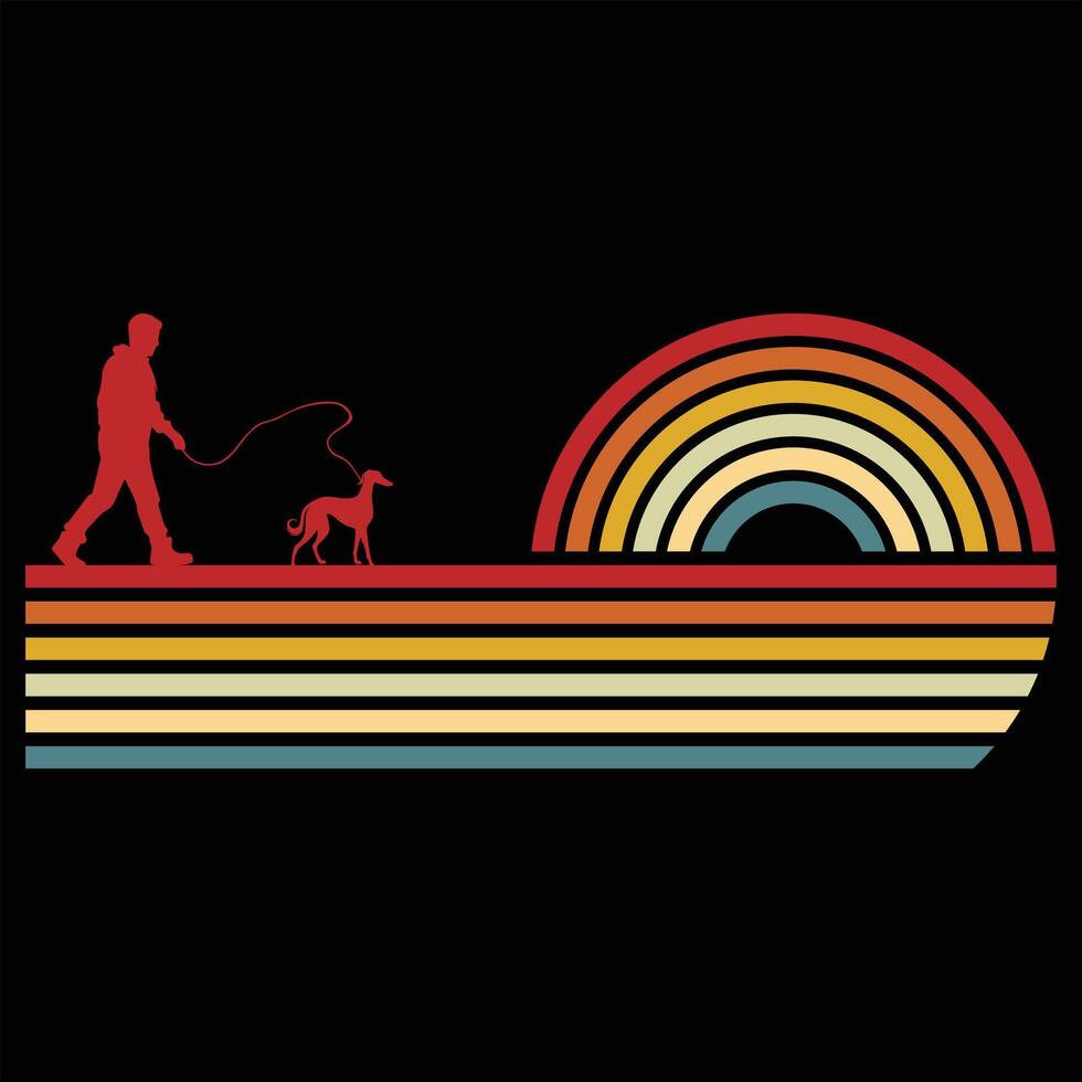 Saluki Silhouette in a Vibrant Retro Sunset Setting vector