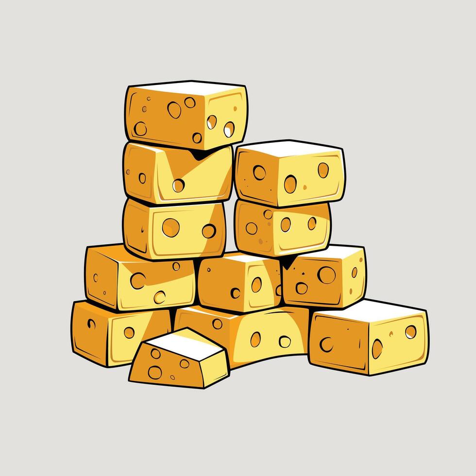 A pile of cheese is shown in a cartoon style vector