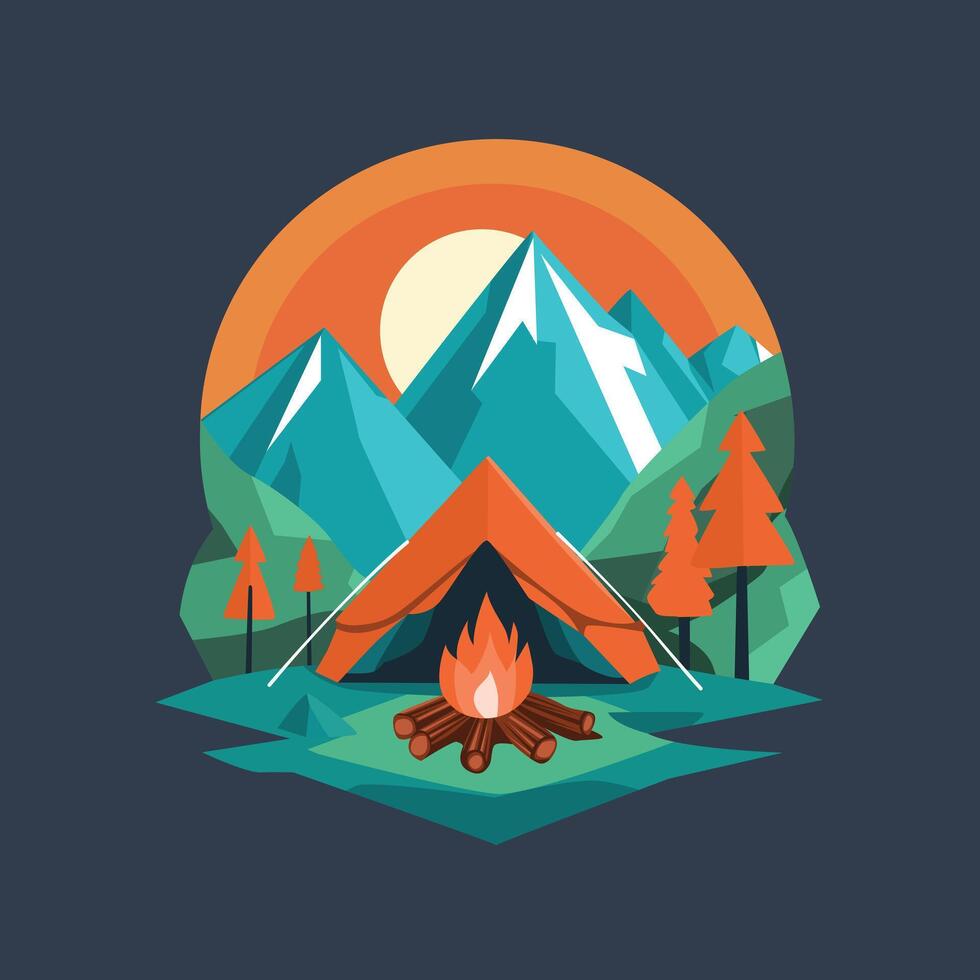 Camping tent and fire in the mountains vector