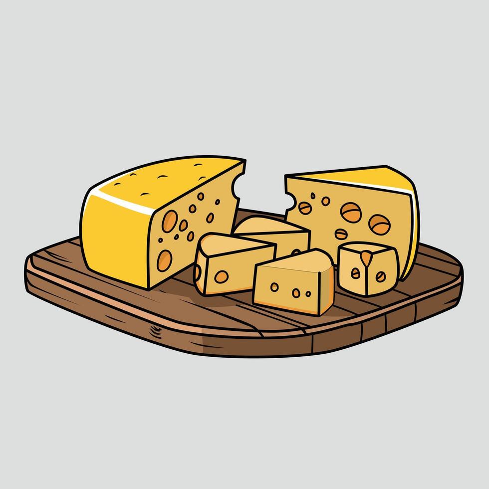 Assorted Cheeses on a Wooden Board vector