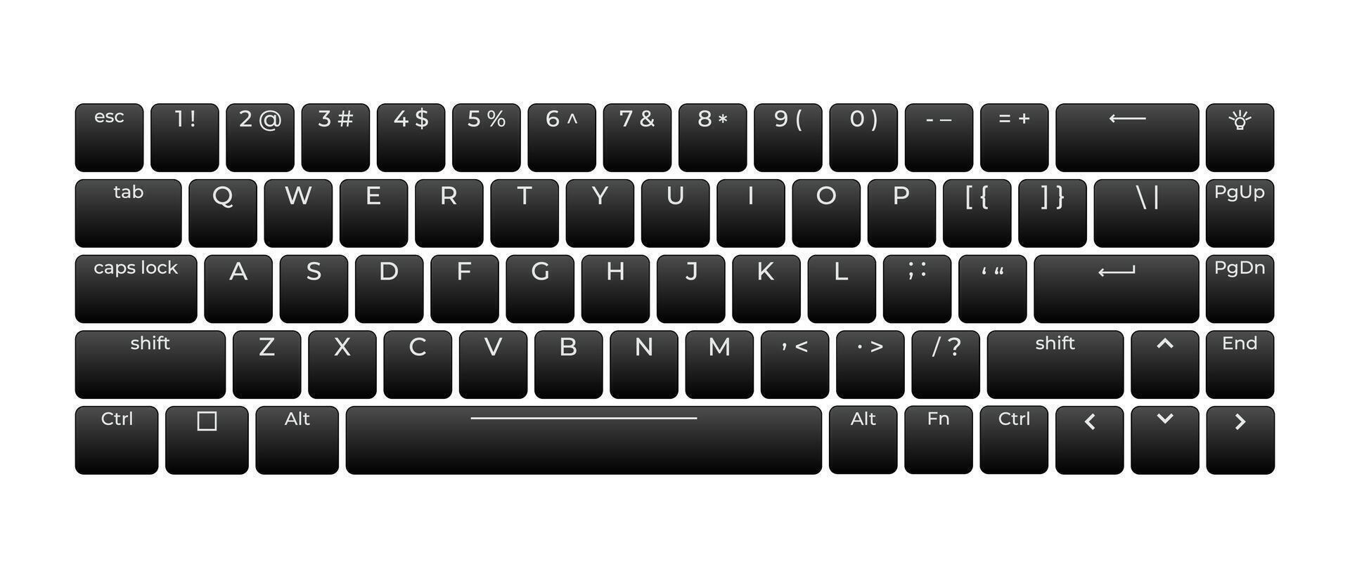 Computer keyboard button layout template with letters for graphic use. Modern computer keyboard illustration, vector