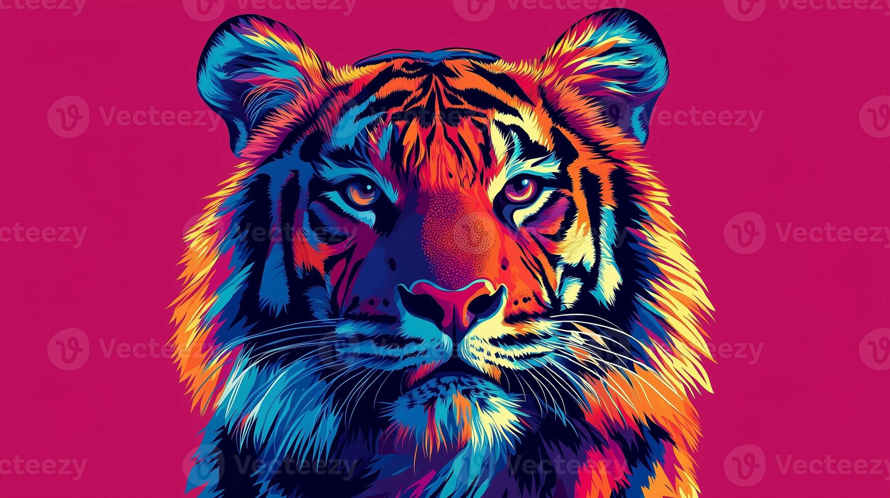 Bold and vibrant pop art portrait of a majestic tiger showcasing vivid colors and striking lines photo