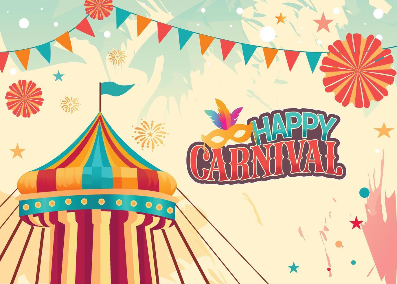 Happy Carnival. Celebrate Brazil and South Americas vibrant festival with colorful elements, bold typography, and a festive circus theme perfect for banners, posters, and cards. vector