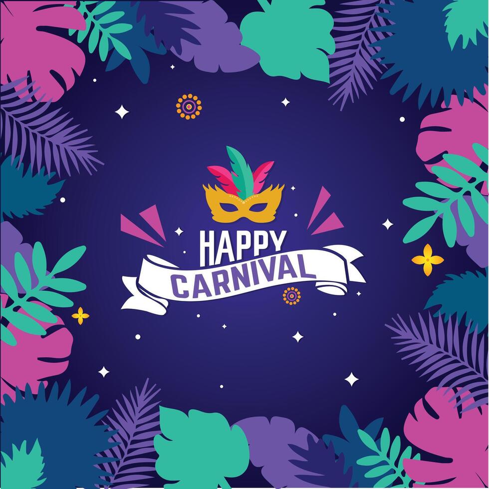 Happy Carnival. Celebrate Brazil and South America with colorful elements, bold typography, leaves and festive design for banners, posters, and cards. vector