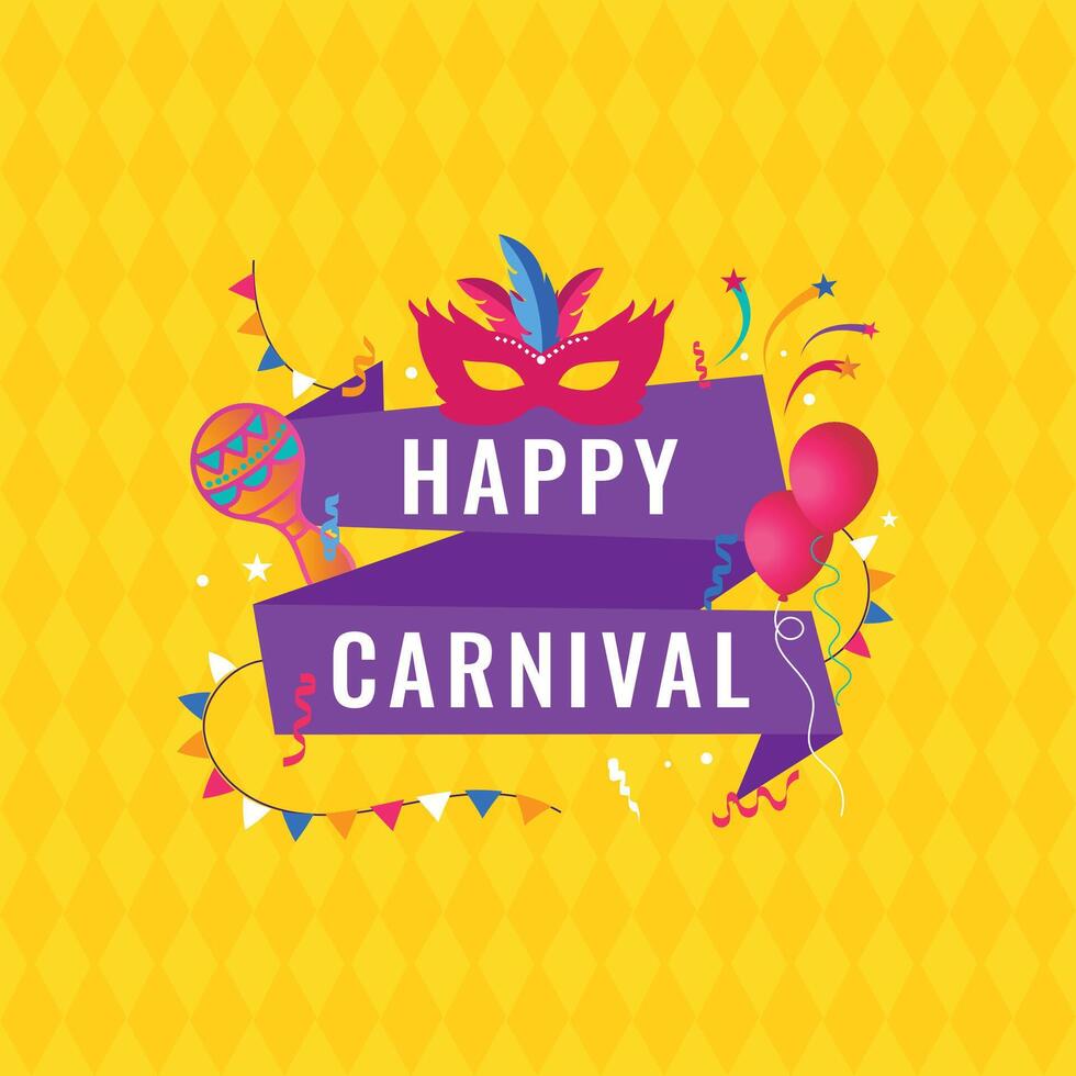 Vibrant Carnival celebration with musical instruments, tambourines, masks, confetti, and leaves, set against a magical background full of color and festive cheer. vector