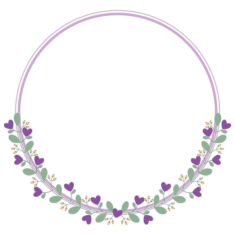 Lovely Purple Circle Wreath Or Borders Frame With Love Purple Flowers And Leaves vector