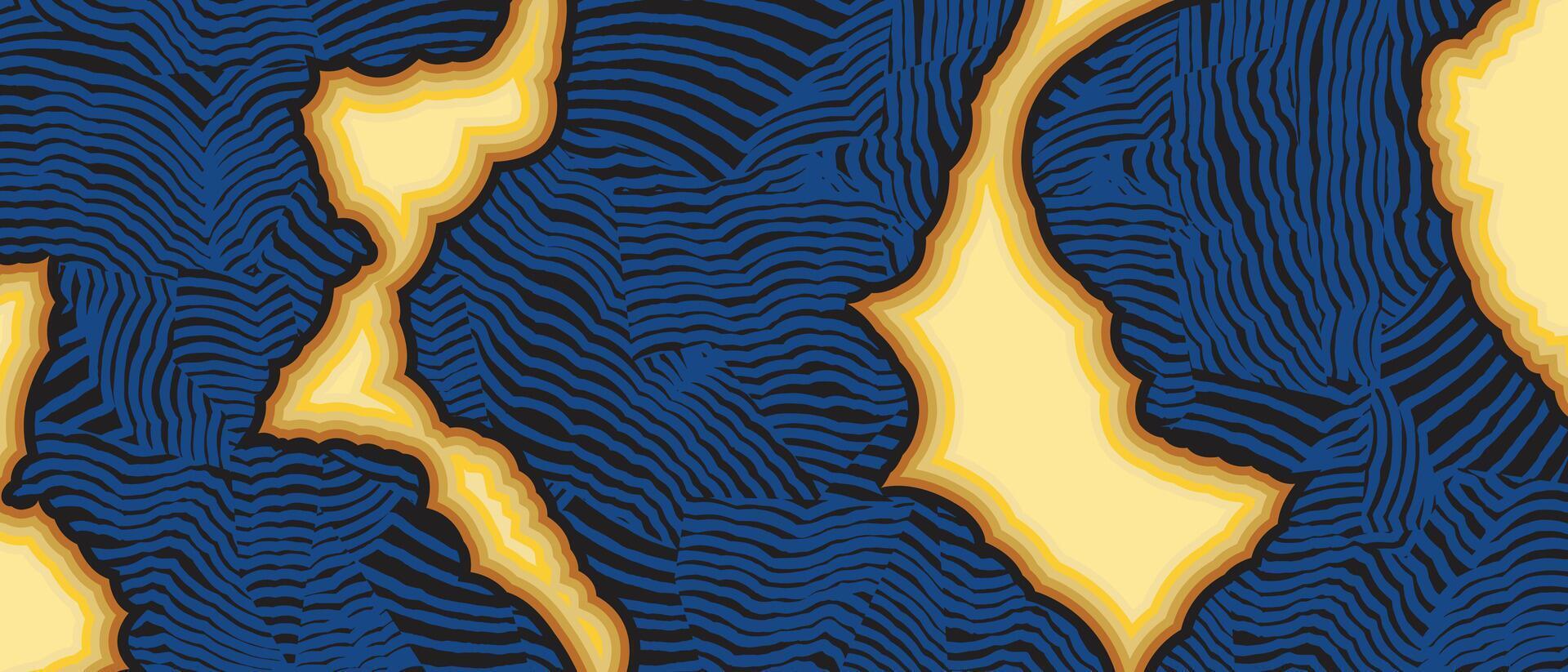 Elegant Japanese Kintsugi inspired hand drawn brush line abstract pattern, Ethnic folk traditional wood carving, weaving, engraving surface textured background vector
