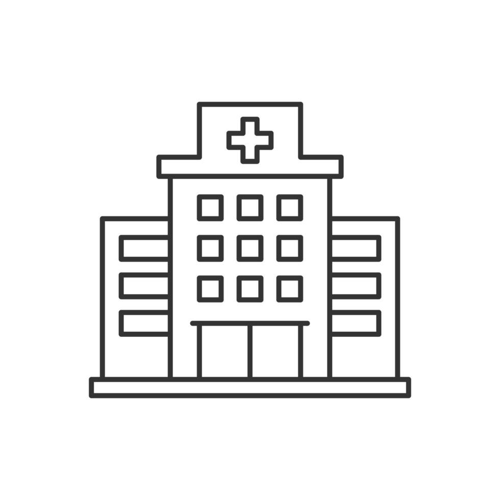Hospital line icon, outline sign, linear style pictogram isolated on white. Medical building symbol, logo illustration. Editable stroke vector