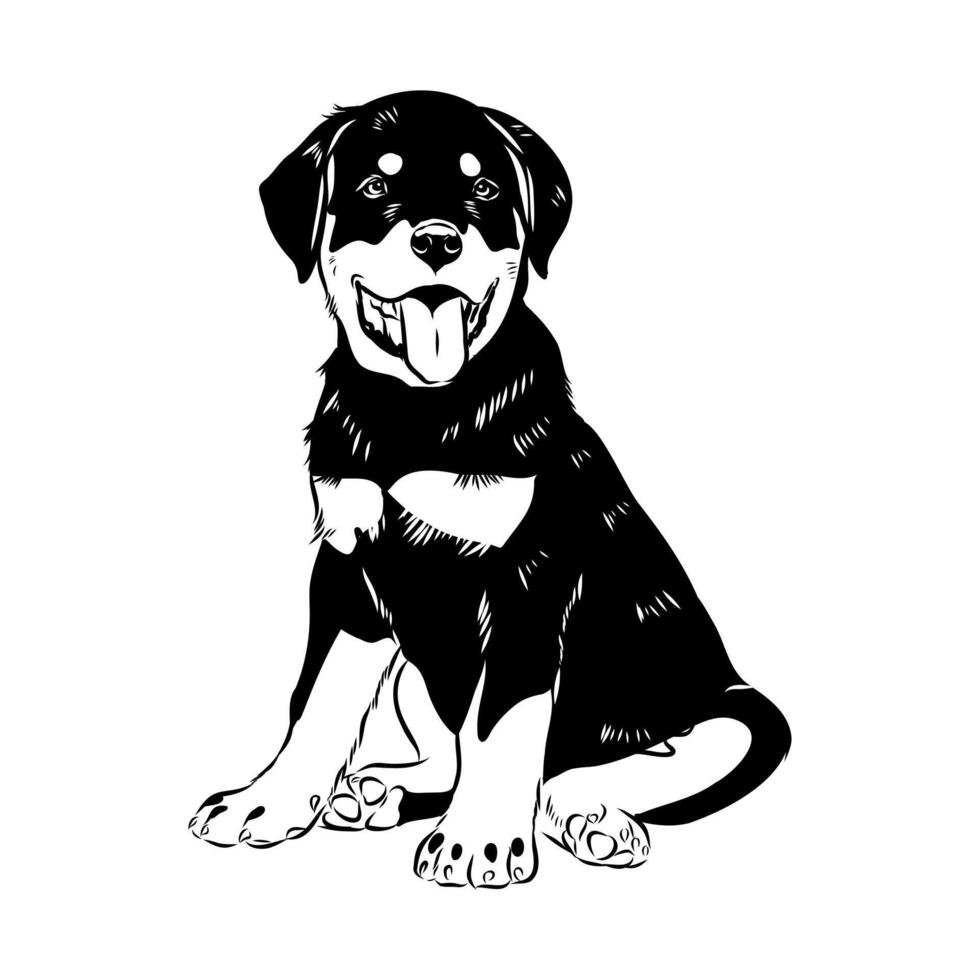 A black and white drawing of a dog sitting vector
