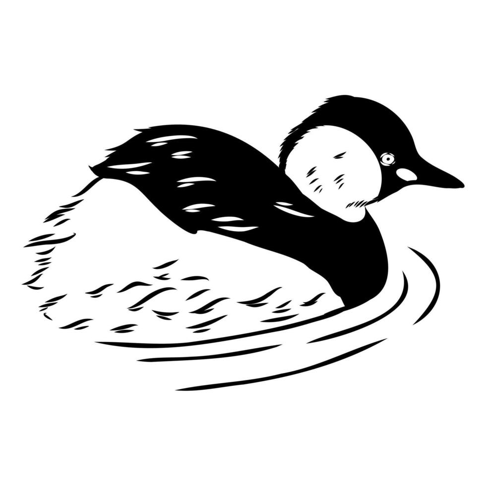 a black and white drawing of a duck swimming in the water vector
