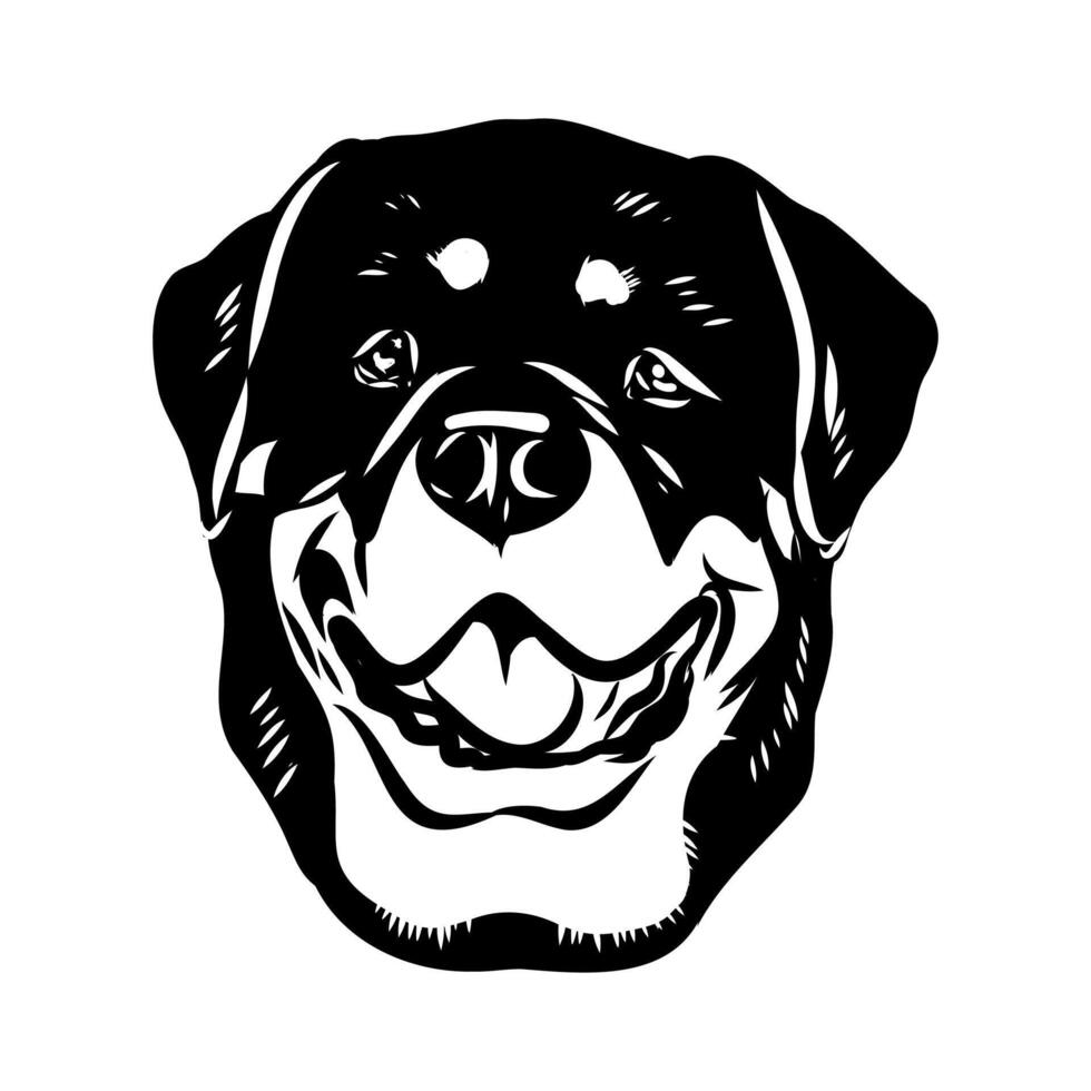 A black and white drawing of a rottweiler dog vector
