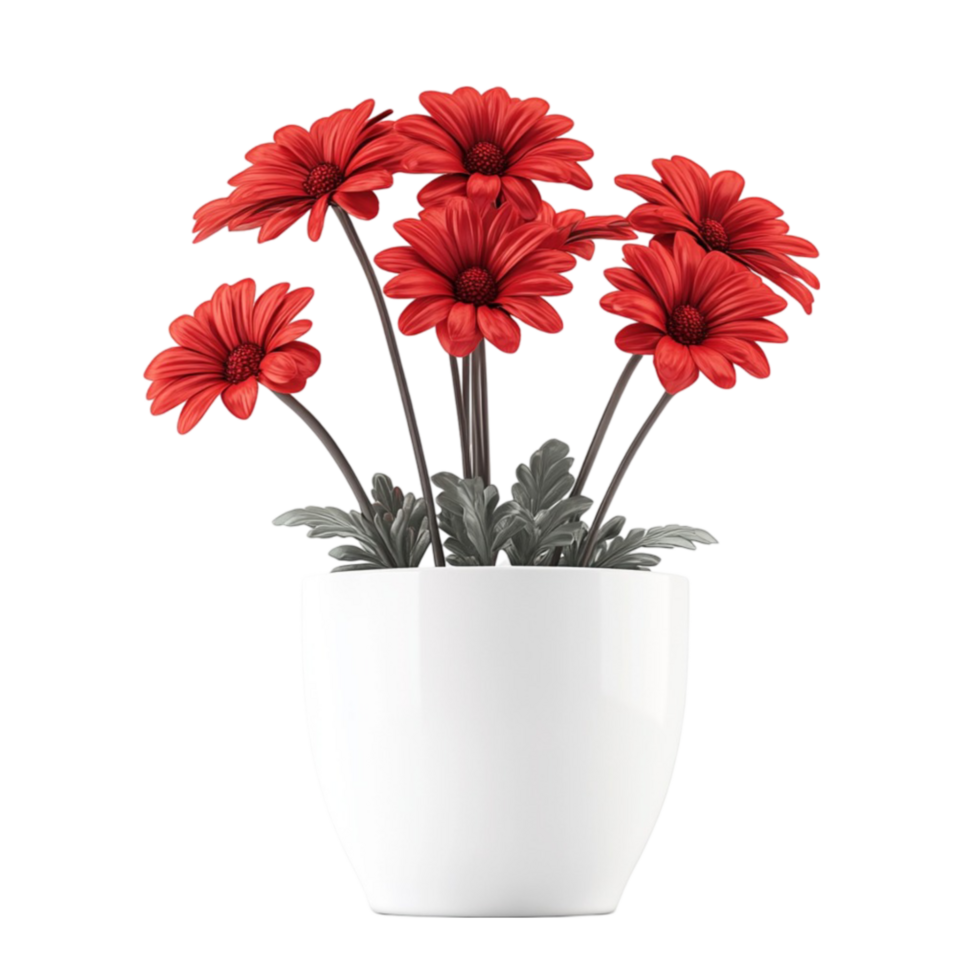 Red Flowers in a Simple White Vase png