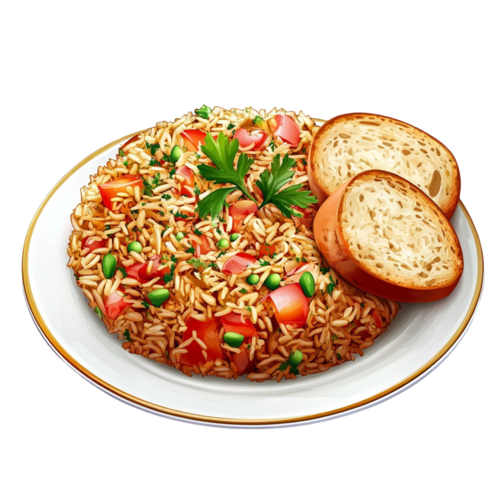 Hearty Brown Rice and Bean Dish with Toast png