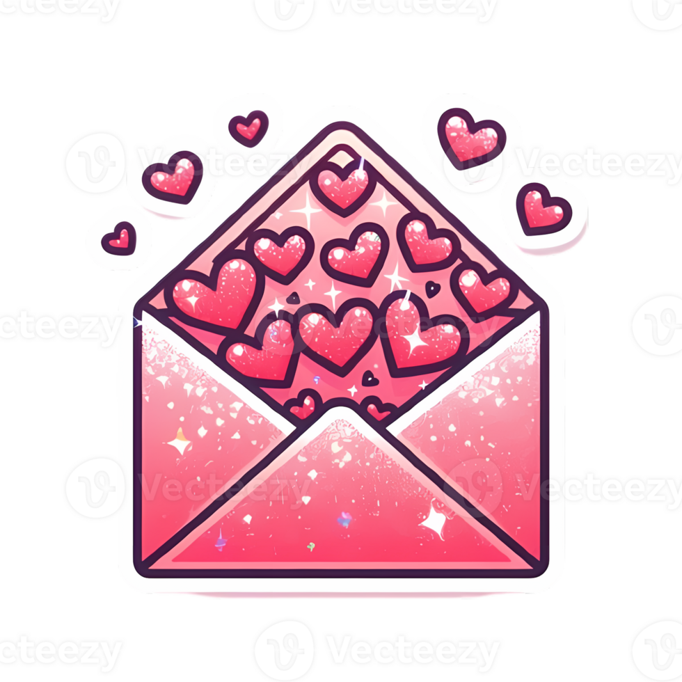 Valentine Envelope with Hearts Isolated on Transparent Background png