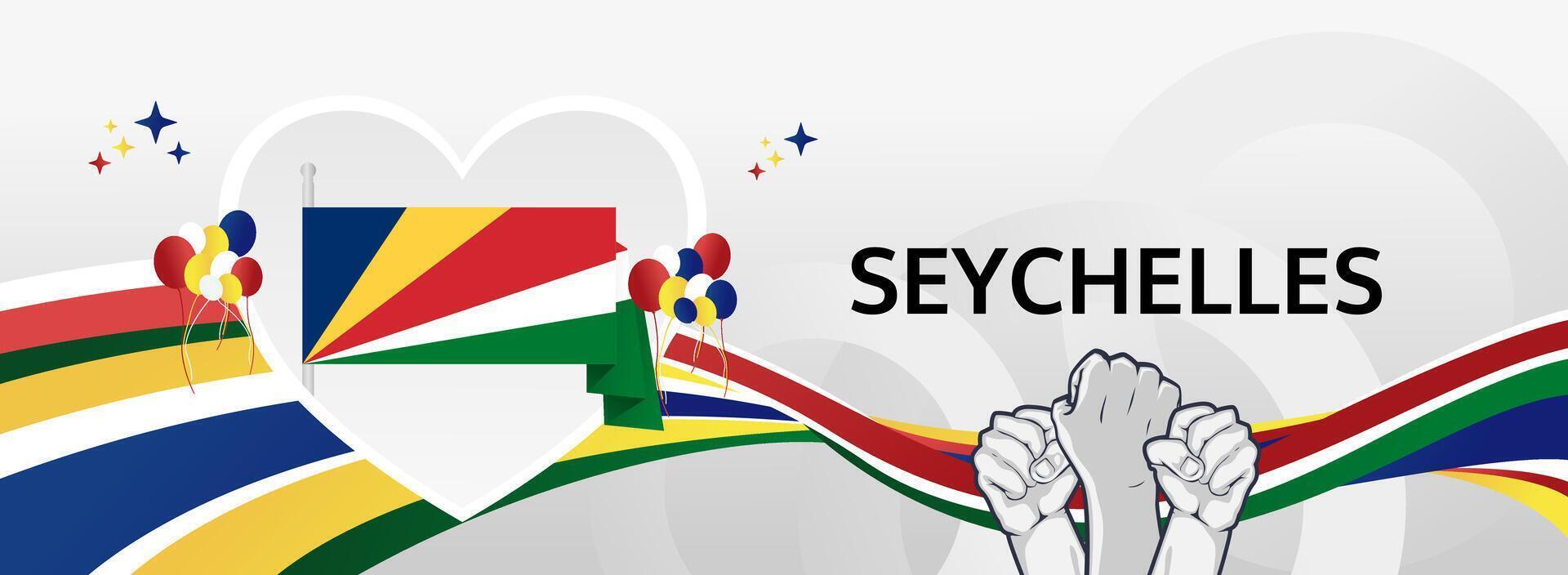 Seychelles Independence Day, June 29th. A vibrant banner in flag colors to celebrate with cultural festivals, tourism events, and national pride. vector