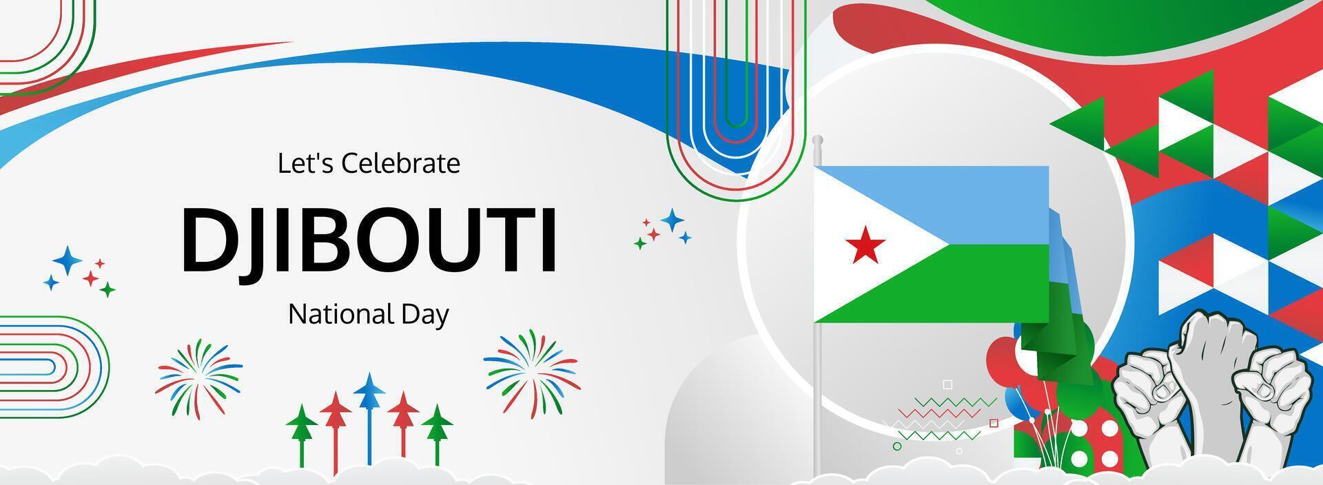 Celebrate Djibouti National Day in style with a bold banner this June 27th. A perfect blend of flag colors for cultural events, tourism, and national pride. vector
