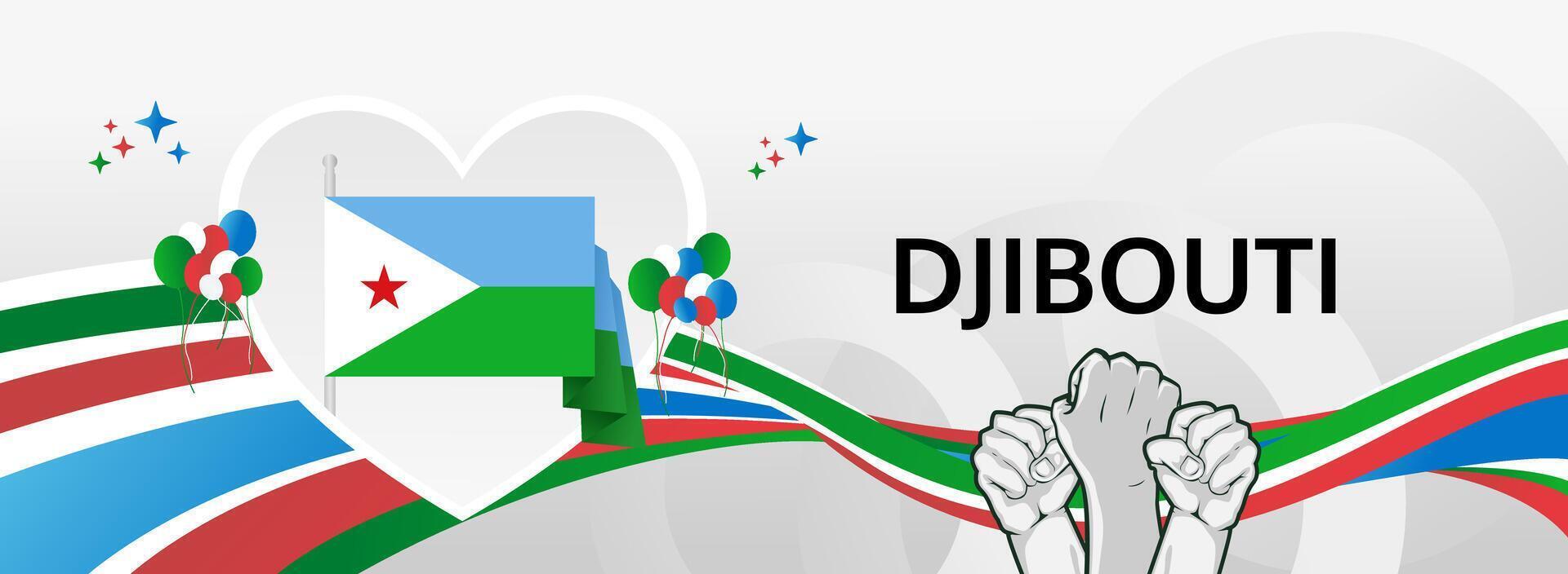 Celebrate Djibouti Independence with a stunning banner this June 27th. Flag colored and abstract for cultural events, festivals, and tourism promotions. vector