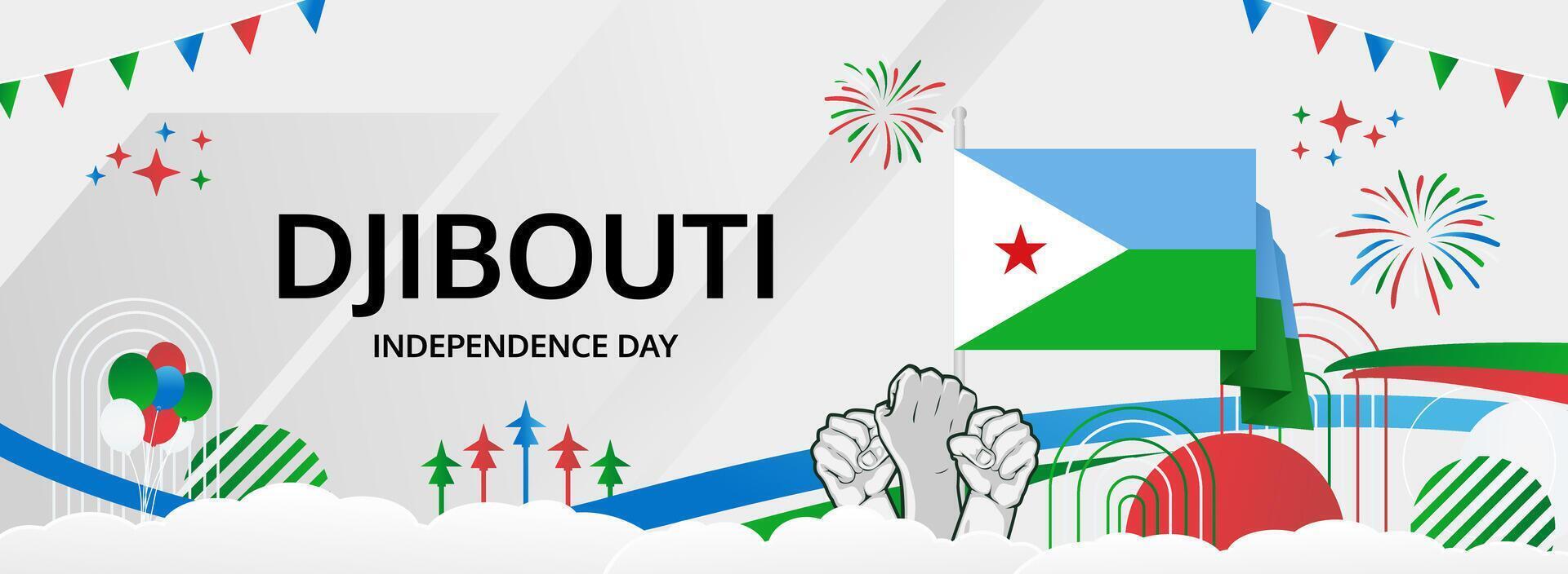 Celebrate Djibouti National Day at June 27th with a modern greeting banner. Flag colors and abstract design perfect for cultural events, tourism, and national celebrations. vector