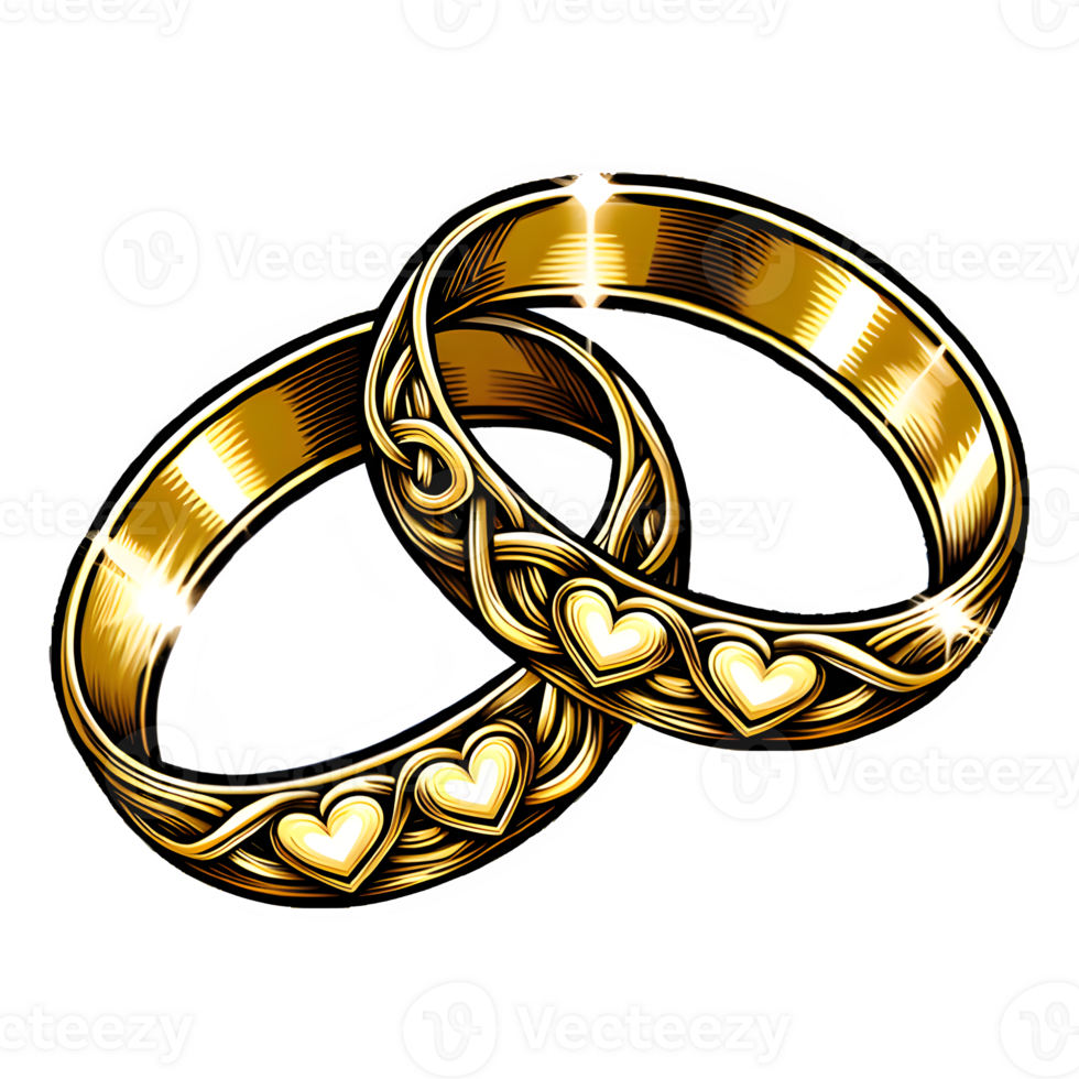 Gold wedding rings isolated on transparent background png