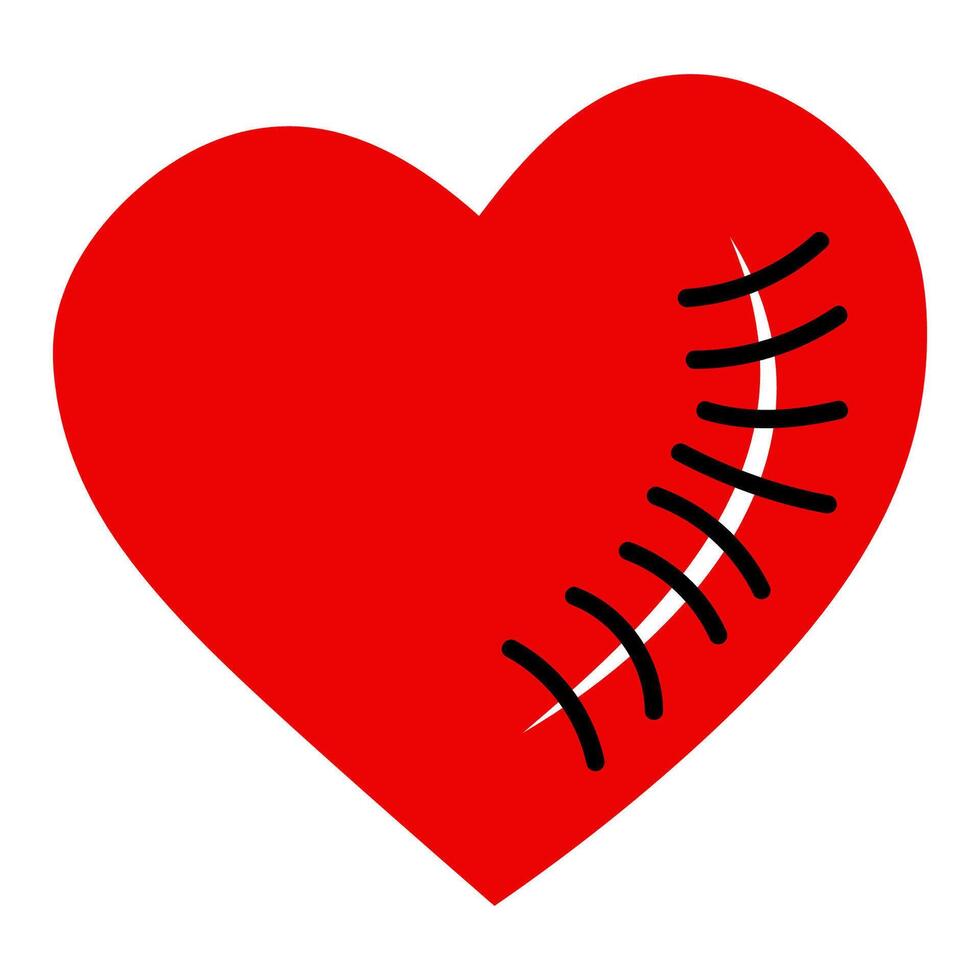 Red Heart with Stitches, Symbol of Healing and Recovery vector