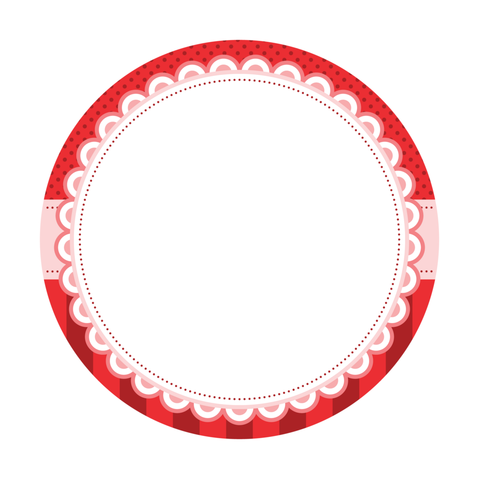 Elegant Red Circle Frame with Scalloped Lace Details and Polka Dot Accents for Sticker Label Tag Layer Base Background png