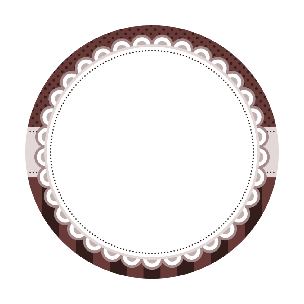 Simple Classic Delicate Brown Circular Sticker Layer Base Blank Background with Scalloped Border and Polka Dots png