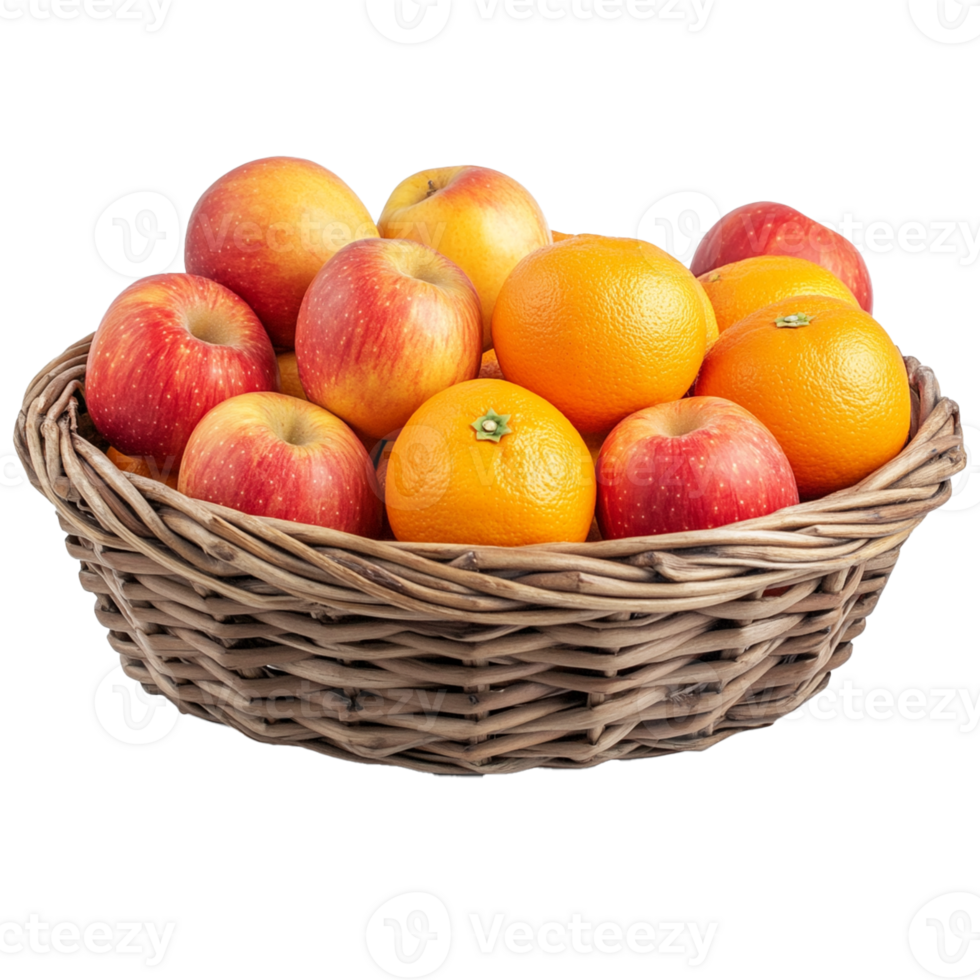 apples and oranges in basket wooden png