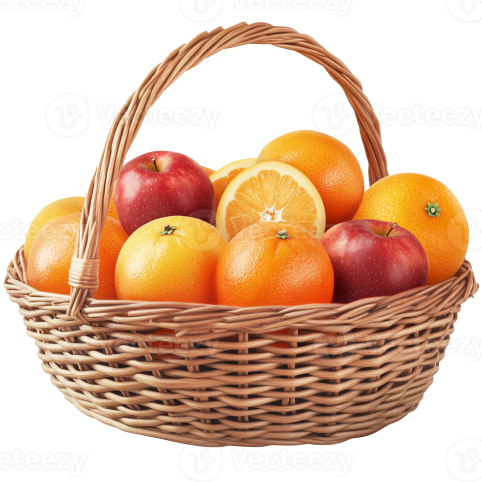 Apples and oranges basket with fruit png