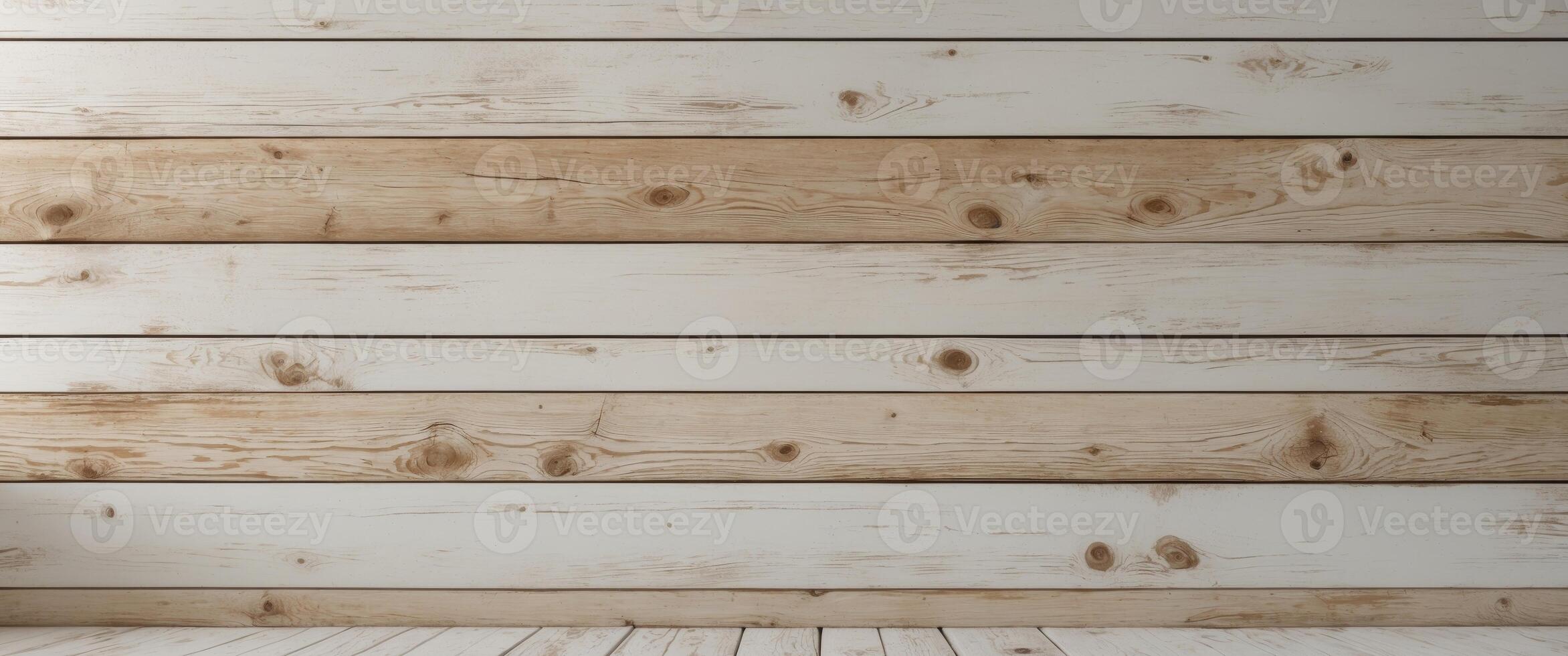 A white room with wooden walls and a wooden floor photo
