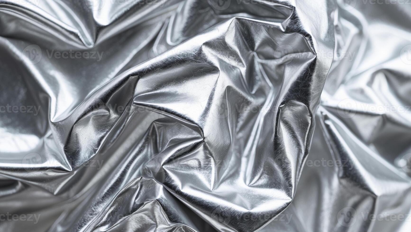 Shiny crumpled metallic surface texture close up photo