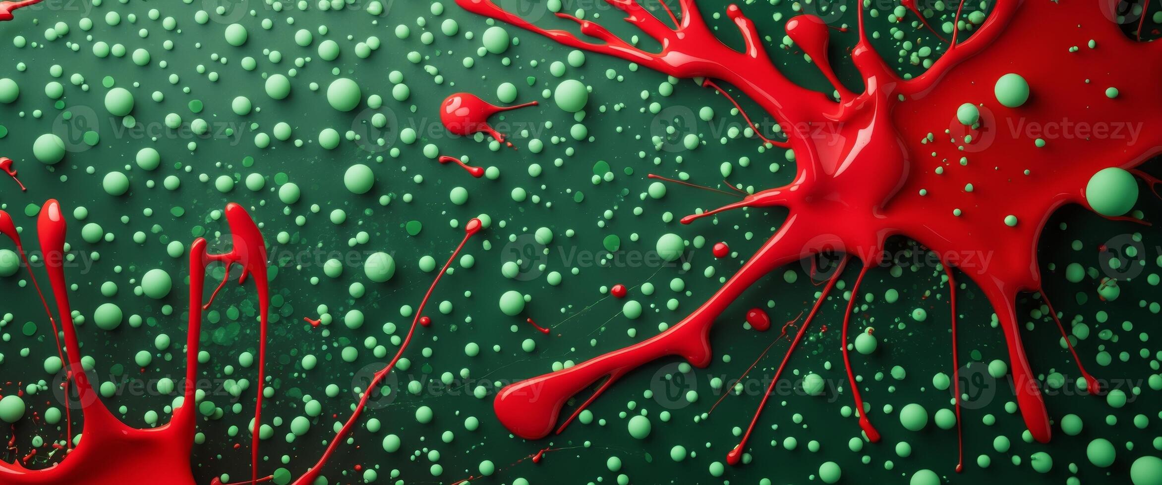 A colorful background with red splatters and green dots photo