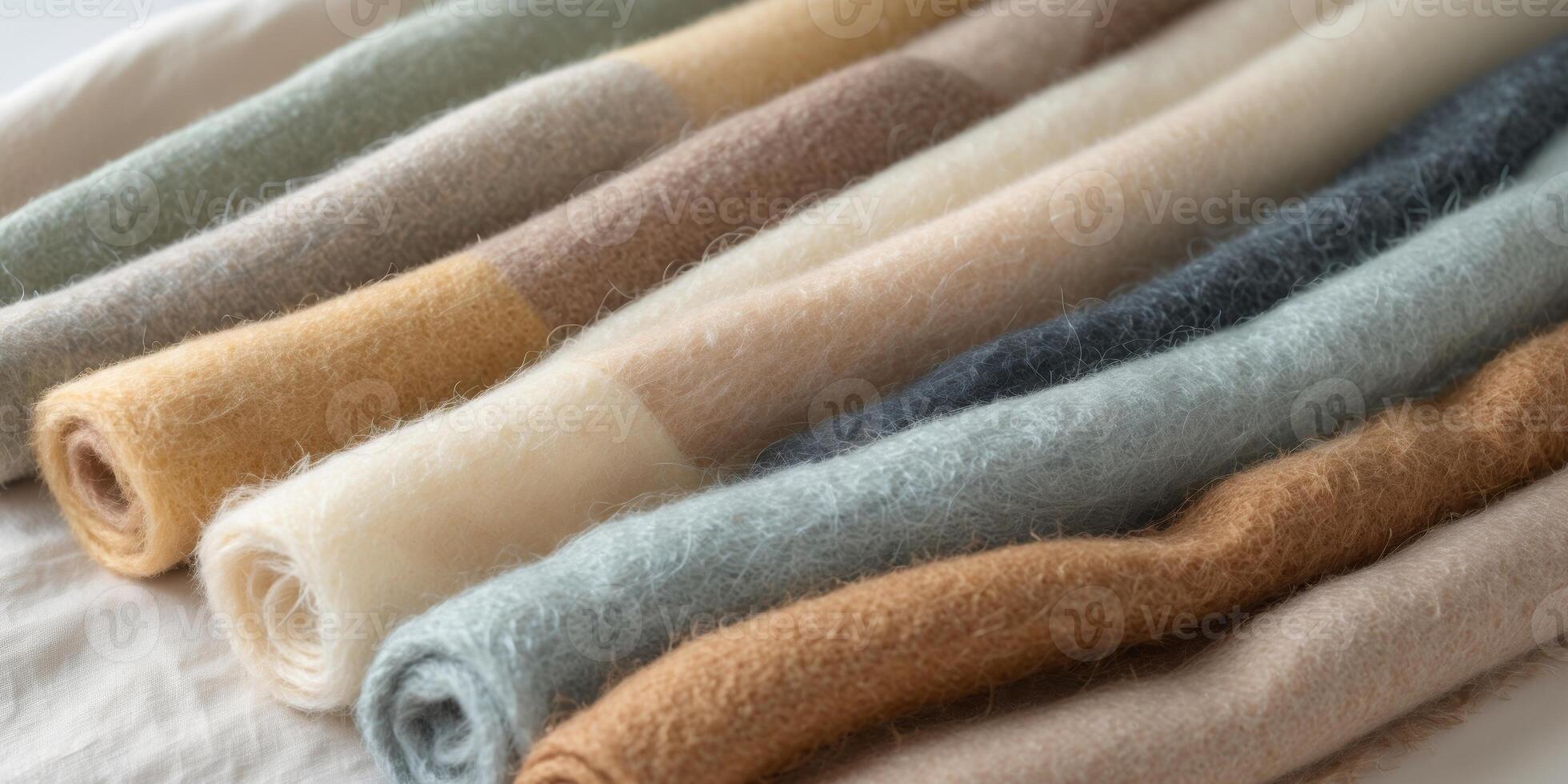 Cozy Gradient of Organic Wool Fabric Swatches on Bright Neutral Background photo