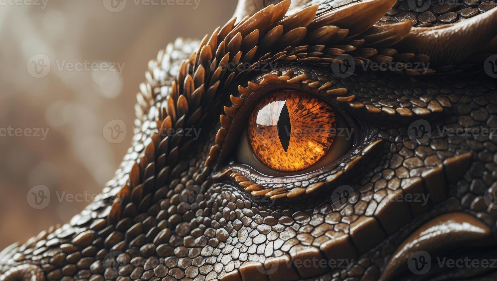 Close up of Dragon s Eye Fantasy Creature Mythical Reptile Dark Mysterious Glowing Amber Iris photo