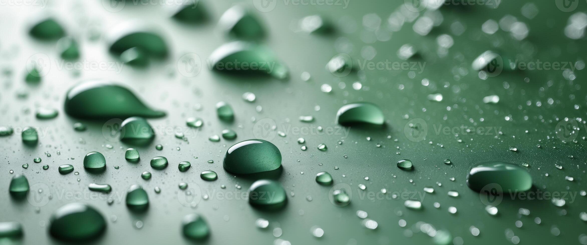 Water Droplets on a Green Surface creating a fresh nature abstract background photo