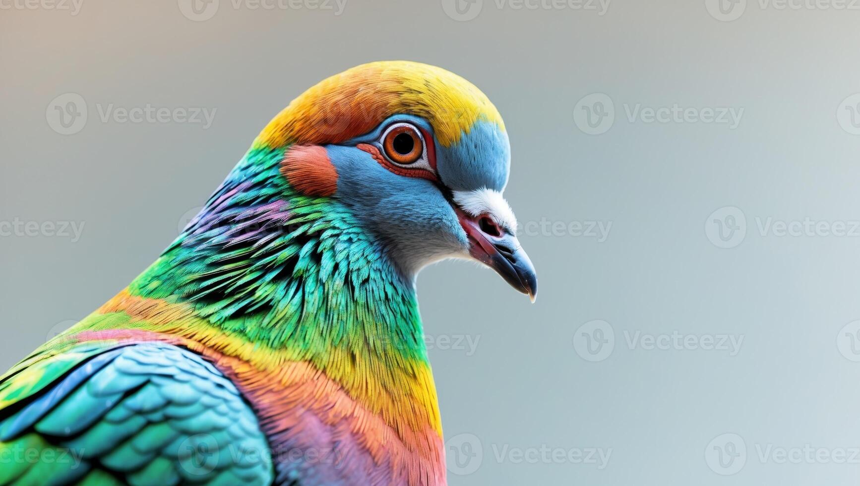 A close up view of a colorful pigeon with a soft blurred background photo