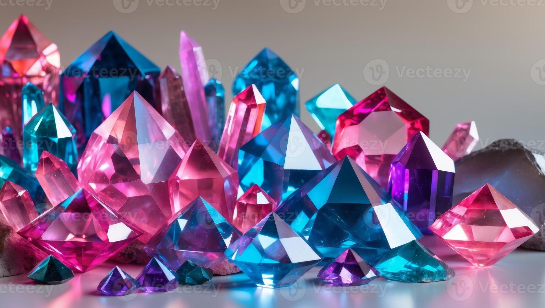 A vibrant collection of pink blue and purple crystals photo