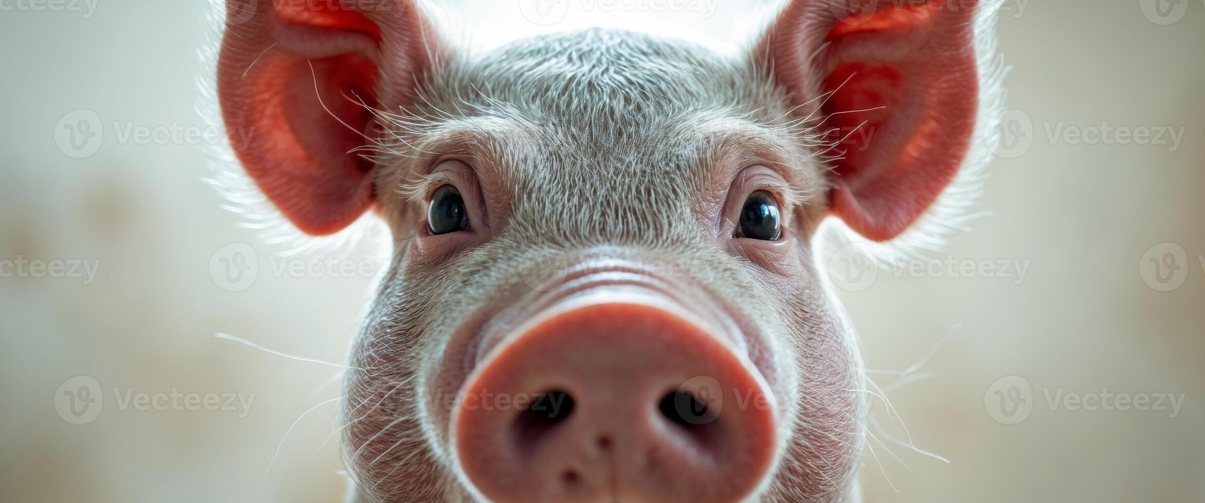 Close up of funny fisheye perspective of pig's face photo