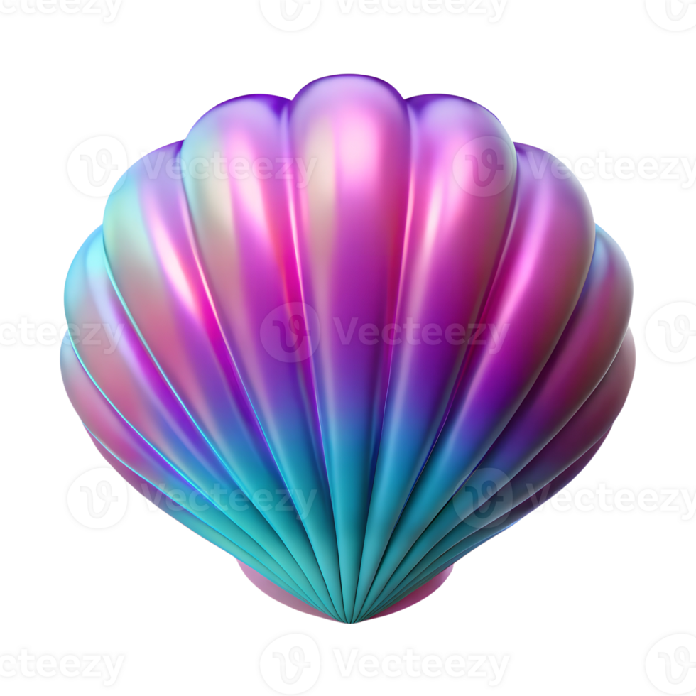 Iridescent seashell 3d icons isolated on the transparent background png