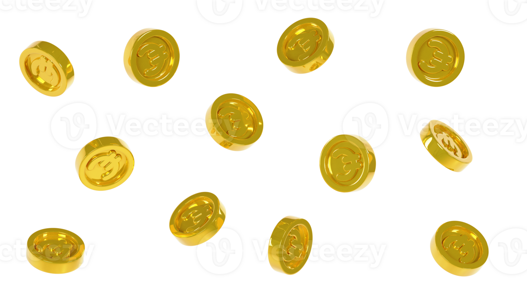 Falling shiny golden euro coins isolated on the transparent background png