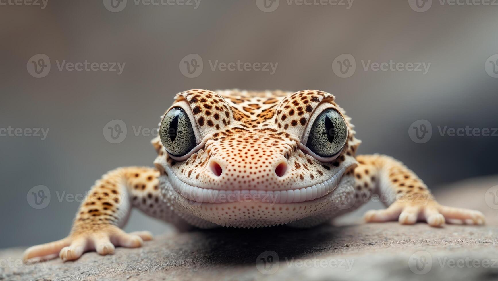 Close up of a leopard gecko s face with a natural background photo