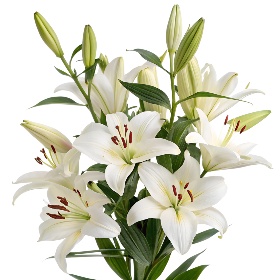 Blooming white lilies flowers isolated on the transparent background png