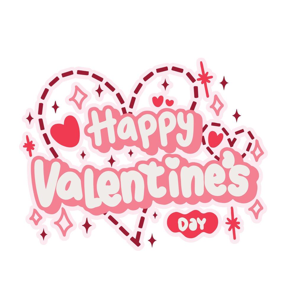 Valentine's Day Greeting Card Sticker Typography cute simple lettering heart line shape vector