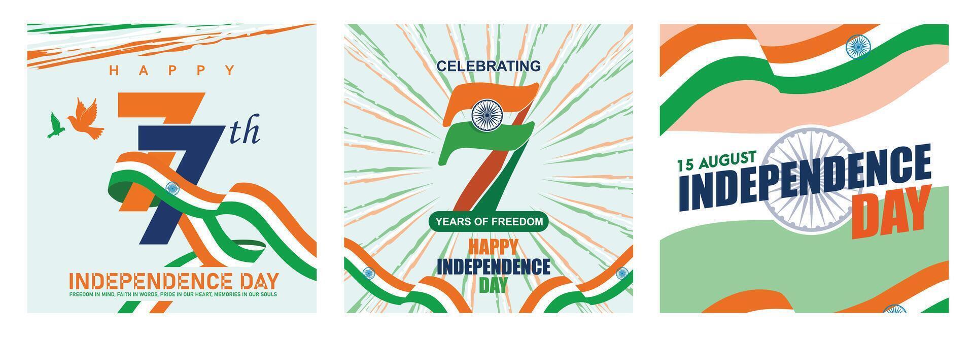 Indian Independence Day celebration design with the tricolor and festive elements. vector